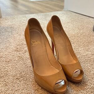 Christian Louboutin Camel Peep-Toe Heels